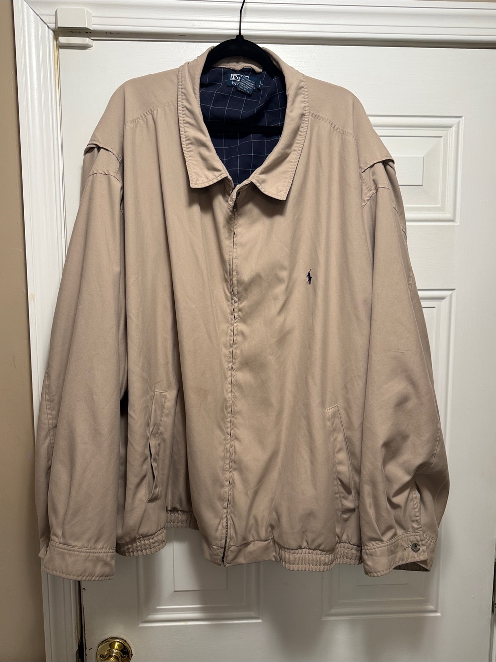 Classic Polo by Ralph Lauren Beige/Tan Bomber Jacket with Navy Logo size 6XB